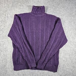 VTG 90s L.L. Bean Purple Cable Knit Turtleneck Sweater Comfort Size Large READ